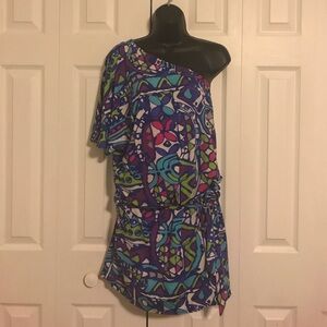 Trina Turk Print Beach Resort One Shoulder Dress L